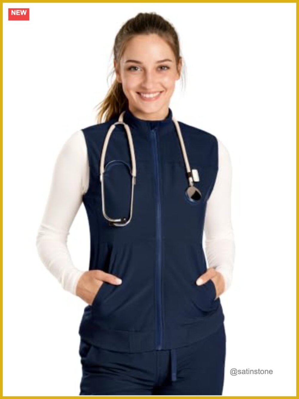 Scrub Vest for Women, Zipper Nurse Vest with 3 Pockets
